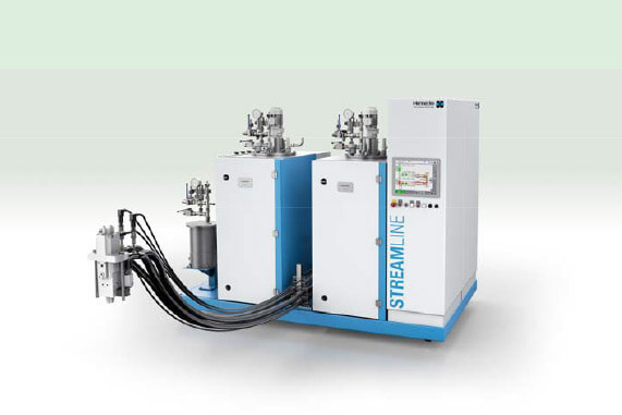 Streamline metering machine for the production of fibre-reinforced structural parts by the HP-RTM process